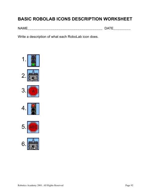 BASIC ROBOLAB WORKSHEET - Robotics Academy