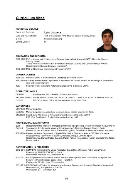 Curriculum Vitae - Luis Unzueta Irurtia