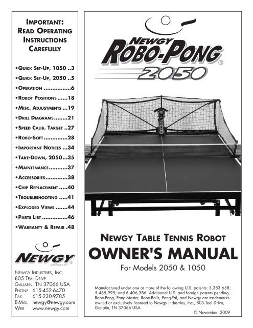 Download Robo-Pong 2050 Manual - Megaspin.net
