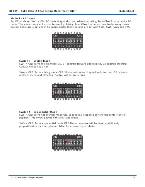 B0099 - Robo Claw 2 Channel 5A Motor Controller ... - Basic Micro