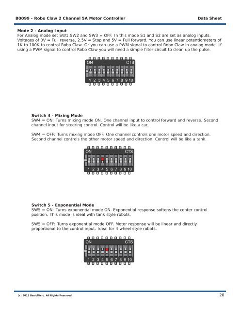 B0099 - Robo Claw 2 Channel 5A Motor Controller ... - Basic Micro