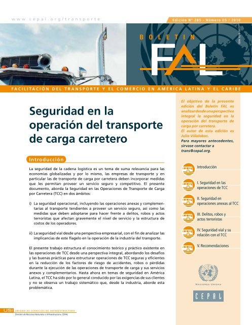 Seguridad en la operación del transporte de carga carretero - Cepal