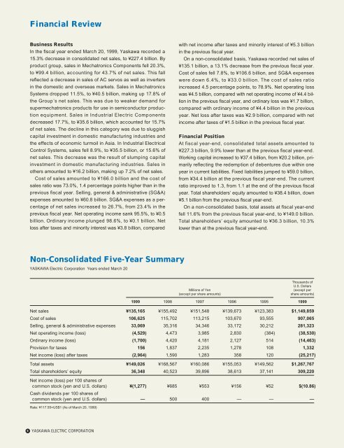 YASKAWA ELECTRIC CORPORATION Annual Report 1999