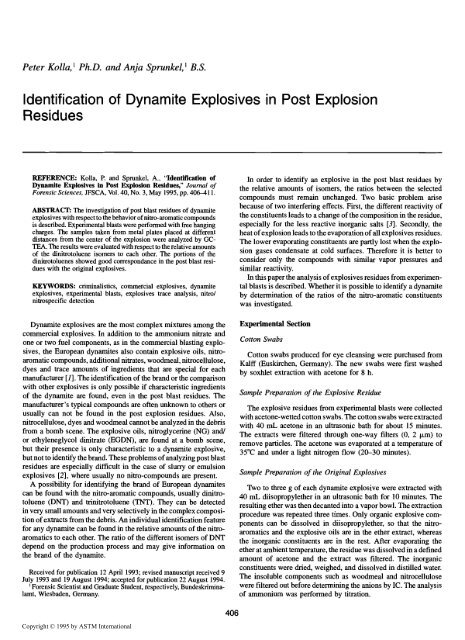 Identification of Dynamite Explosives in Post Explosion ... - Library