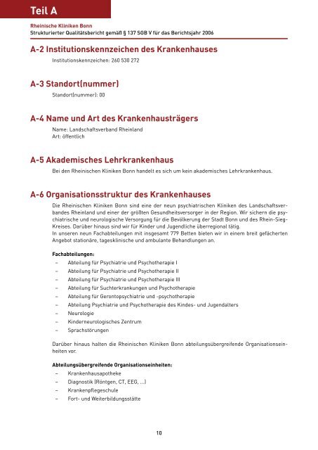 Qualitätsbericht 2006 - LVR-Klinik Bonn - Landschaftsverband ...