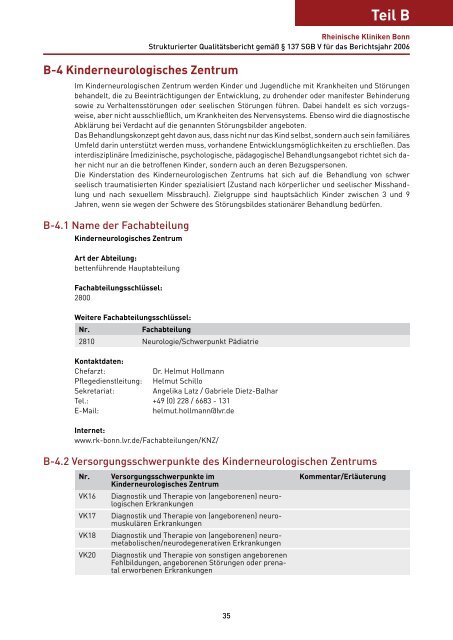 Qualitätsbericht 2006 - LVR-Klinik Bonn - Landschaftsverband ...