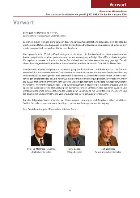 Qualitätsbericht 2006 - LVR-Klinik Bonn - Landschaftsverband ...