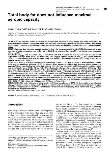 Total body fat does not influence maximal aerobic capacity