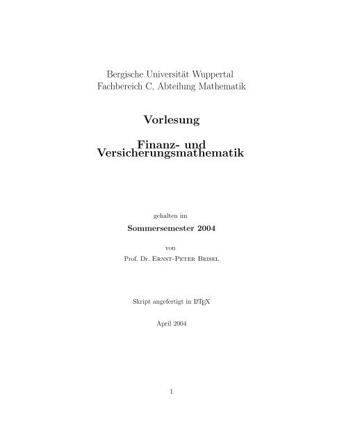 Vorlesung Finanz- und Versicherungsmathematik - tiera.ru