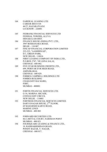 All India list of NBFCs including RNBCs - Reserve Bank of India