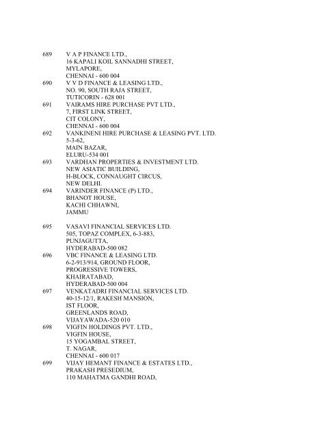 All India list of NBFCs including RNBCs - Reserve Bank of India