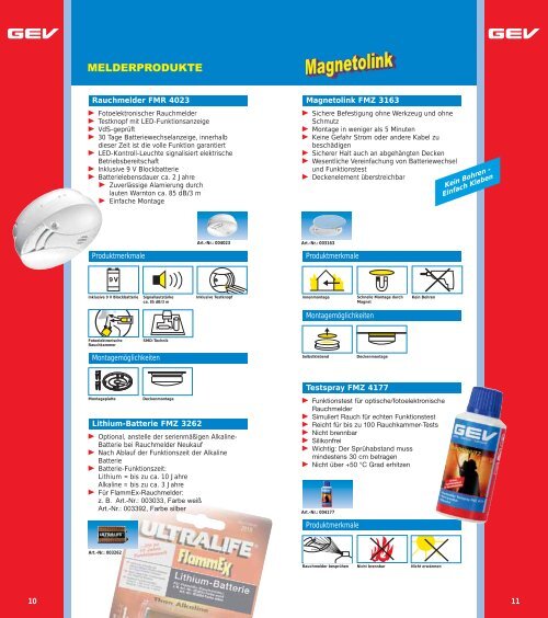 • Rauchmelder • Gas-, CO- und Hitzemelder • Löschdecken ... - GEV
