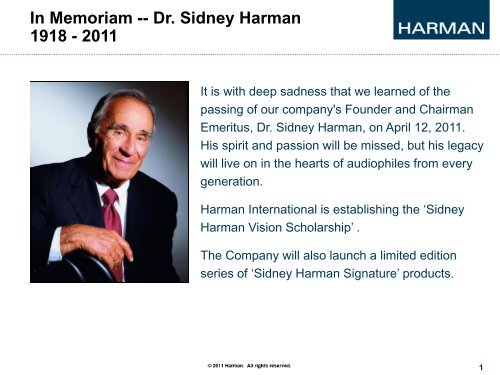 Download the supporting slide presentation (PDF) - Harman