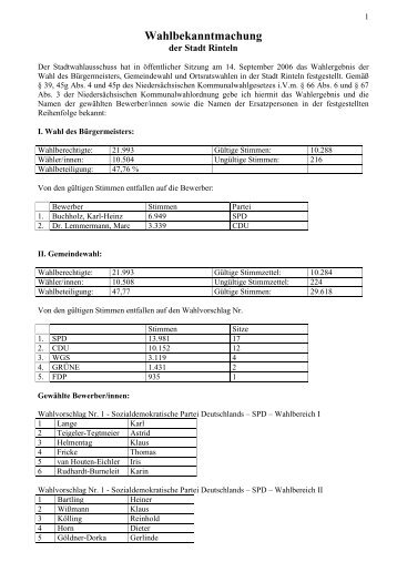 Wahlbekanntmachung - Stadt Rinteln