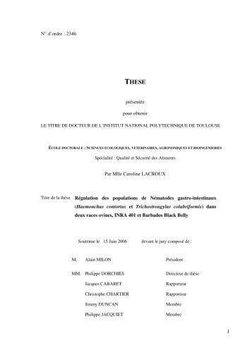 Régulation des populations de Nématodes gastro-intestinaux ...