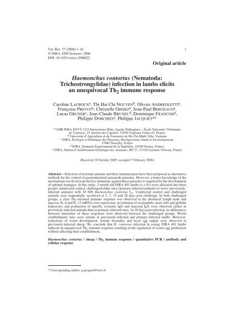 Régulation des populations de Nématodes gastro-intestinaux ...