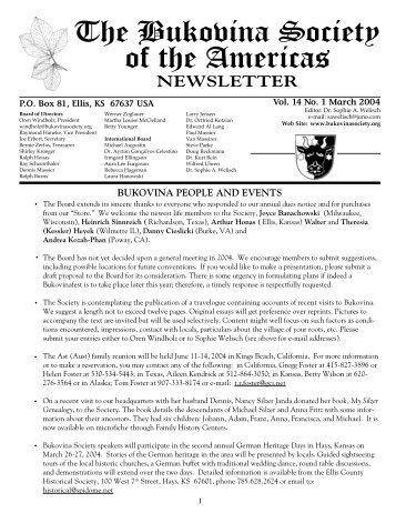 March 2004 Vol. 14 #1 - Bukovina Society of the Americas