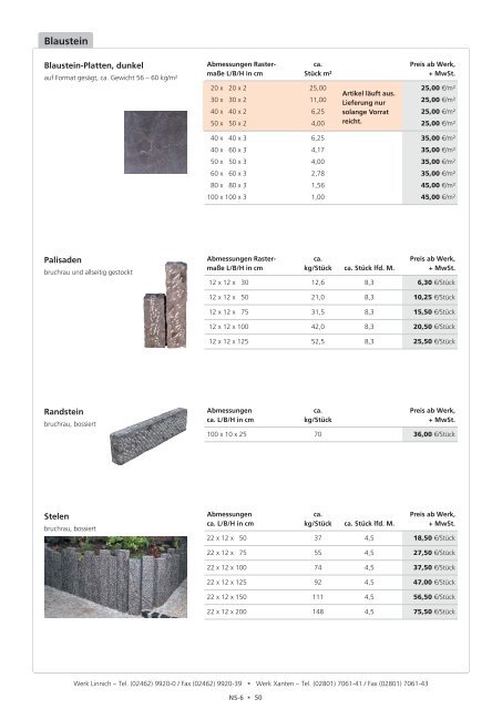 Programmkatalog mit Preisen - Feiter Betonsteinwerk GmbH