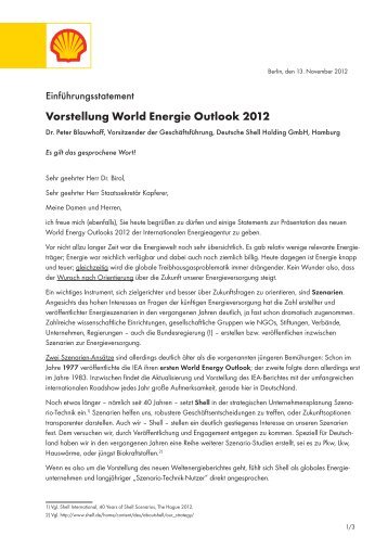 Vorstellung World Energie Outlook 2012 - Shell in Deutschland