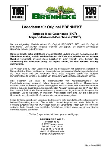 Ladedaten für Brenneke-TIG-TUG-Geschosse  - GEWI