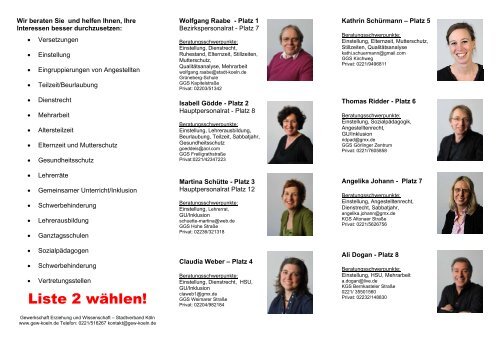 Ihre GEW-KandidatInnen für die Personalratswahl 2012 an