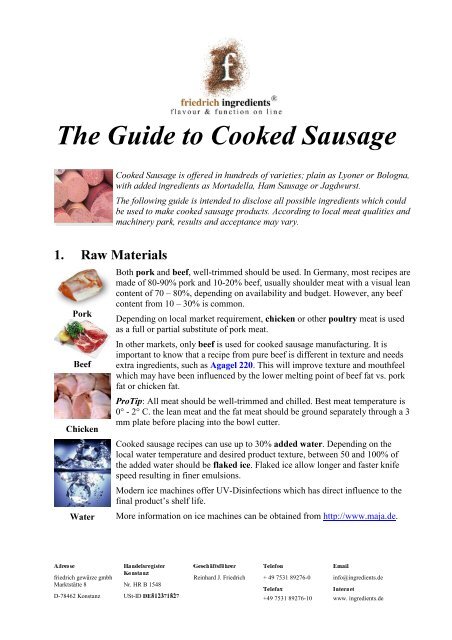 TKe Guide to CooNed Sausage - Friedrich Gewürze GmbH