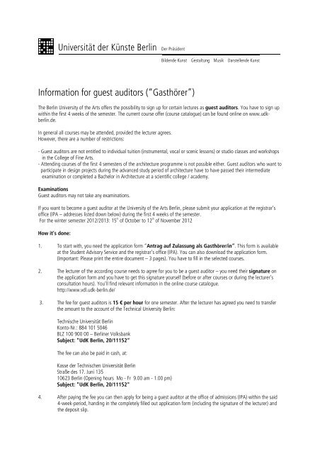 Information for guest auditors (“Gasthörer”)