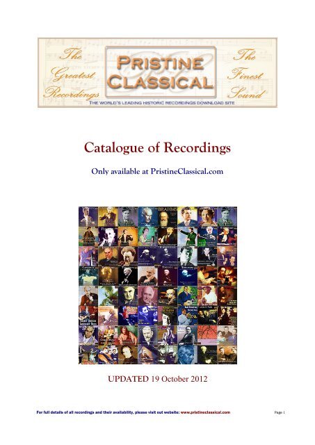 Catalogue of Recordings - Pristine Classical