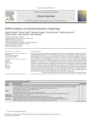 ESPEN Guidelines on Parenteral Nutrition: Hepatology