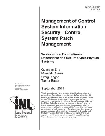 Management of Control System Information Security: Control System ...