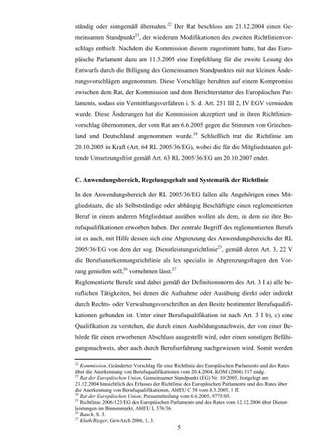 Die Berufsanerkennungsrichtlinie 2005/36/EG - European Legal ...