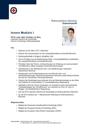Expertenprofil PD Dr. Christian von Bary - Rotkreuzklinikum München