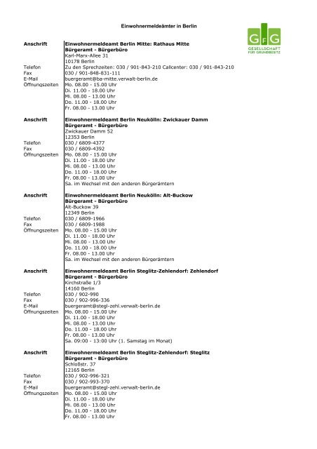 Einwohnermeldeämter in Berlin - GFG Hausverwaltung GmbH