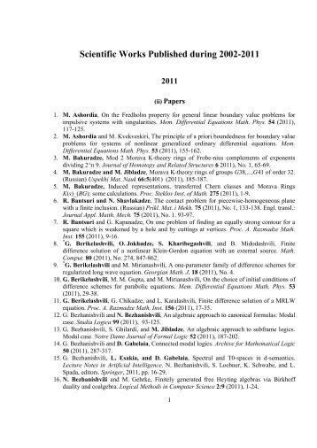 Scientific Works Published during Last 10 Years - Razmadze ...