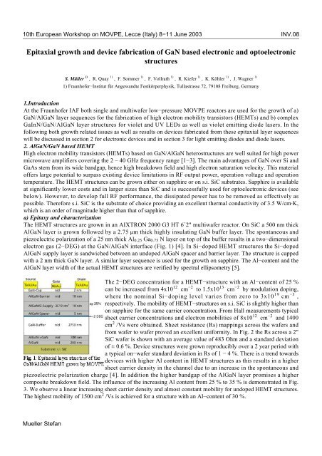 Epitaxial growth and device fabrication of GaN based - Lehighton ...