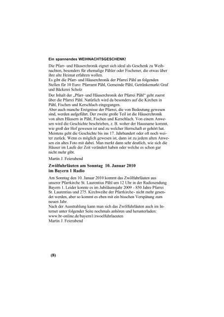 Weihnachtspfarrbrief 2009 - Katholische Pfarrgemeinde Pähl und ...