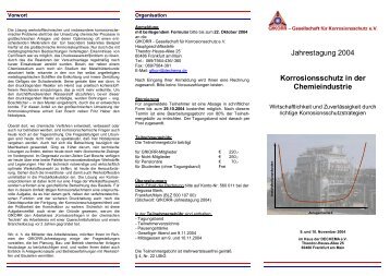 Jahrestagung 'Korrosionsschutz in der Chemieindustrie' - GfKORR