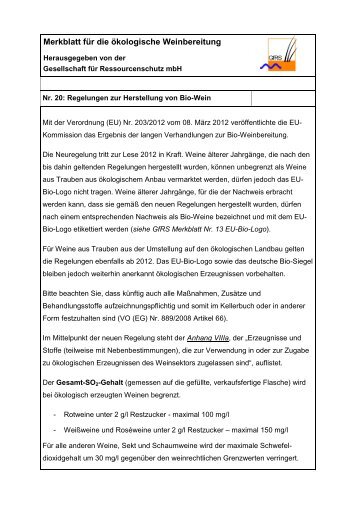 Merkblatt Bio-Wein - GfRS