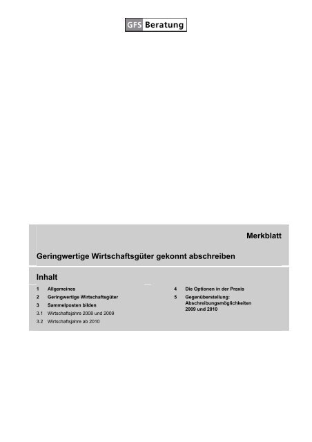 Geringwertige Wirtschaftsgüter - GFS-Beratung