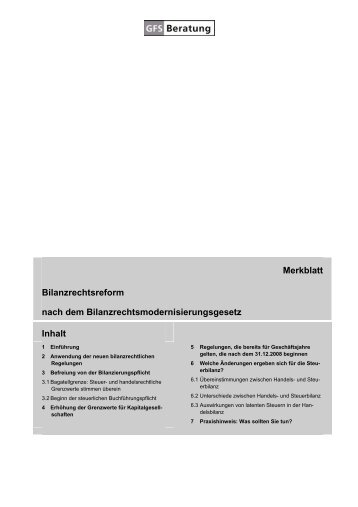 Merkblatt Bilanzrechtsreform nach dem ... - GFS-Beratung