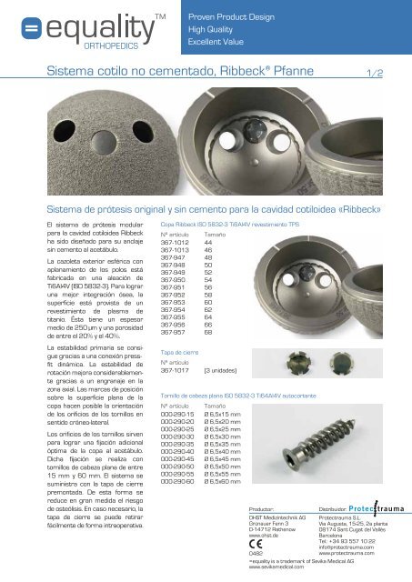 Sistema cotilo no cementado, Ribbeck® Pfanne - Protectrauma