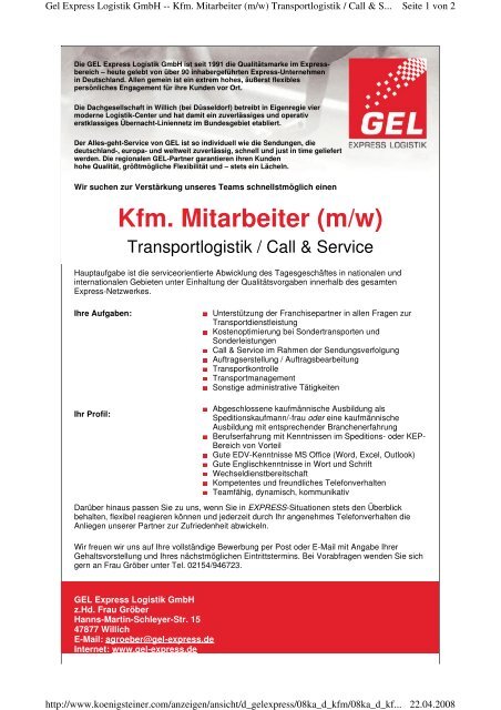 Kfm. Mitarbeiter (m/w) - GEL Express Logistik