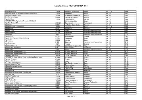 List of exhibitors FRUIT LOGISTICA 2013