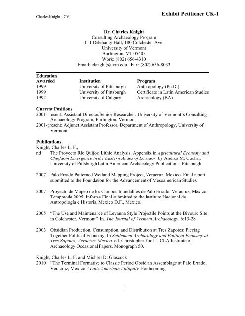 Resume of Charles Knight, Ph - Vermont Public Service Board