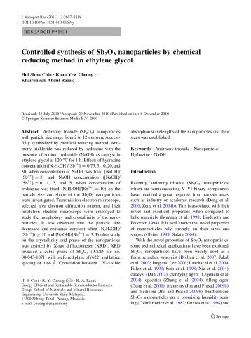 Controlled synthesis of Sb2O3 nanoparticles by chemical reducing ...