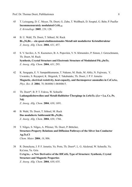 Prof. Dr. Thomas Doert, Publikationen 1 107 K. Stolze, A. Isaeva, F ...