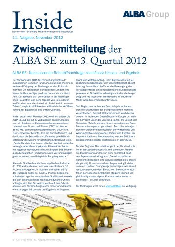 Zwischenmitteilung der ALBA SE zum 3. Quartal 2012 - Interseroh
