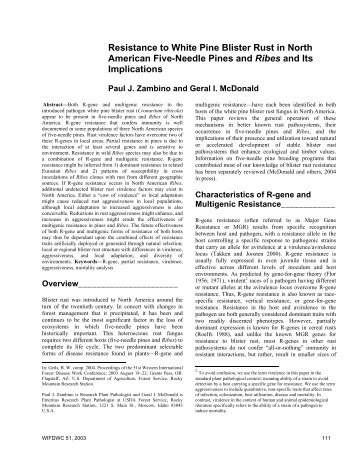 Resistance to WPBR in NA 5-needle pines and Ribes and its ...