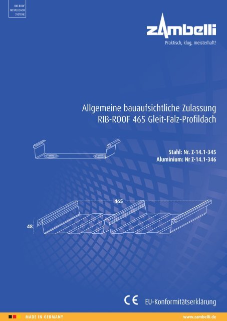 Allgemeine bauaufsichtliche Zulassung RIB-ROOF 465 Gleit-Falz ...