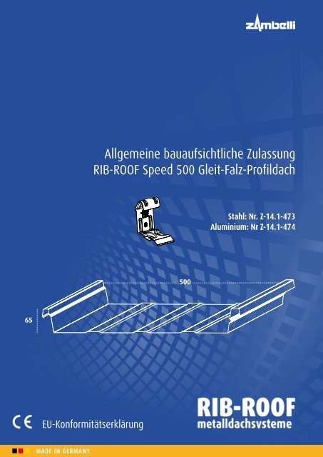 Allgemeine bauaufsichtliche Zulassung RIB-ROOF Speed 500 Gleit ...